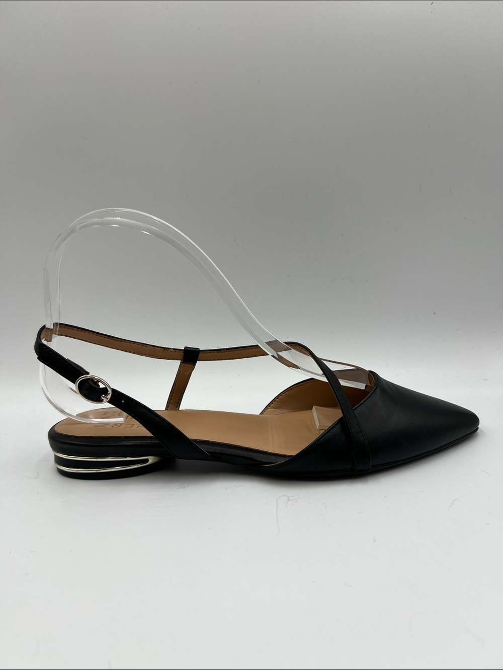 Naturalizer Hawaii flat slingback shoe black leather strappy gold new 7 WIDE 7W